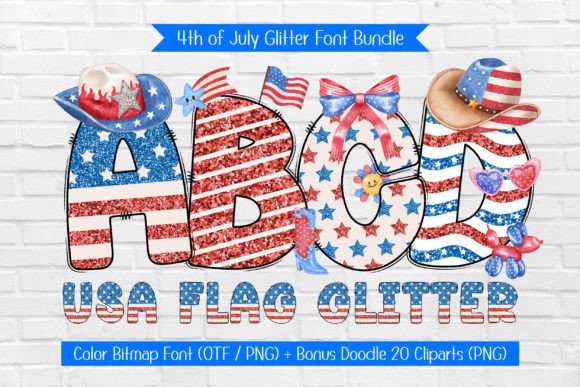 USA Flag Glitter: Sparkling Red, White, and Blue Typography